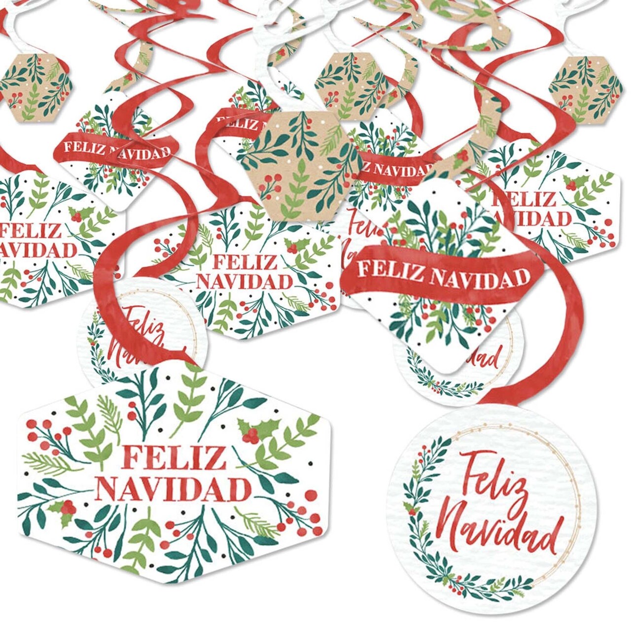 Big Dot of Happiness Feliz Navidad - Holiday and Spanish Christmas Party Hanging Decor - Party Decoration Swirls - Set of 40